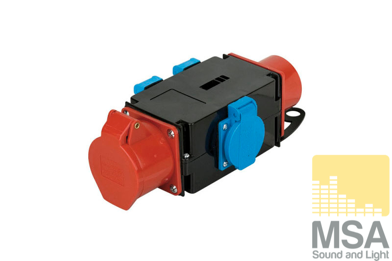 16 Amp 5 polig -> 3x Schuko 16 Amp (verdeel blok)