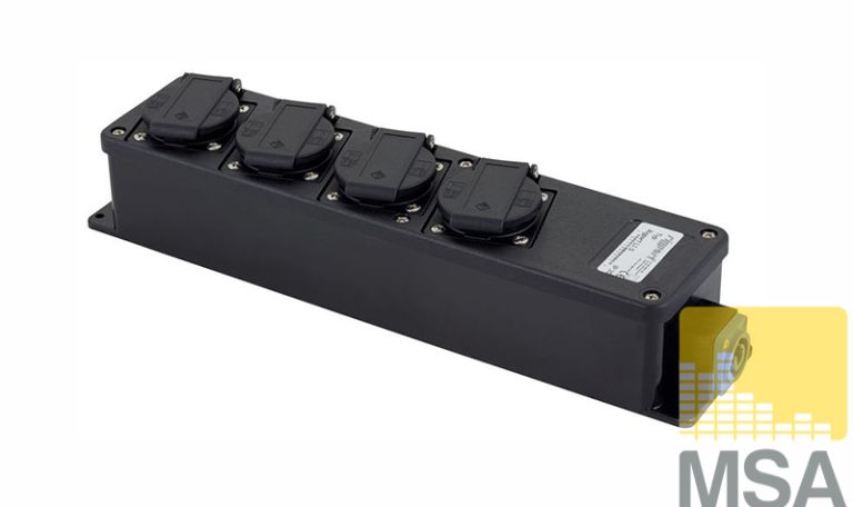 Schuko verdeelblok 4-voudig (powercon in/out + controlelamp)