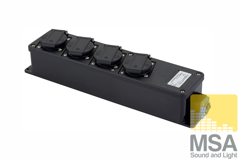 Schuko verdeel blok 4 voudig (powercon in / out + controle lamp)